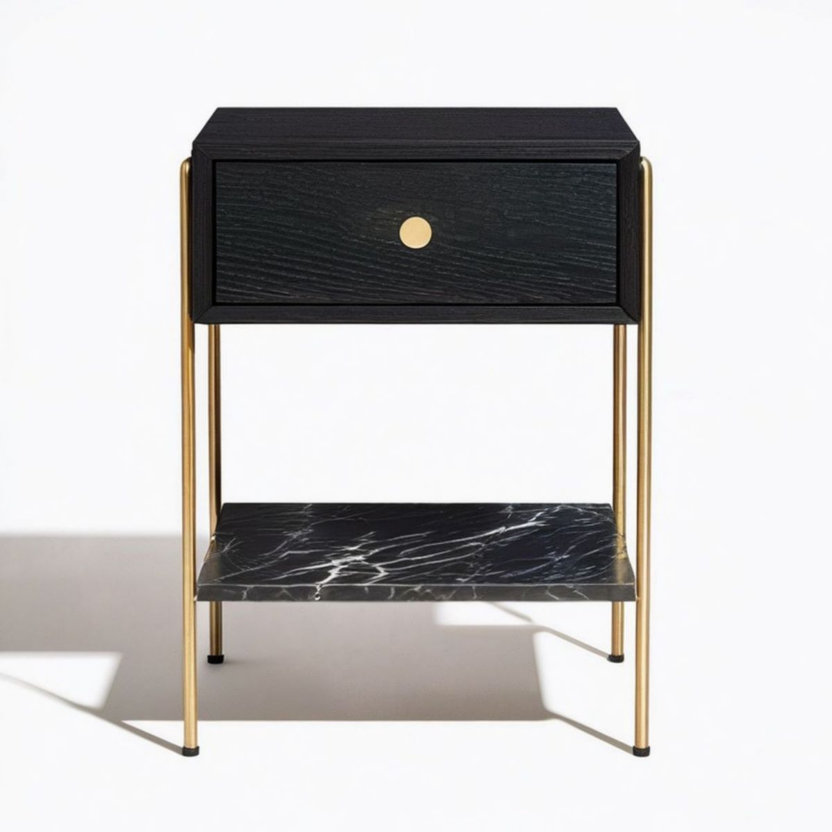 Nachttisch mit Schublade und Ablage, 45 x 35 x 65 cm, Schwarz/Gold