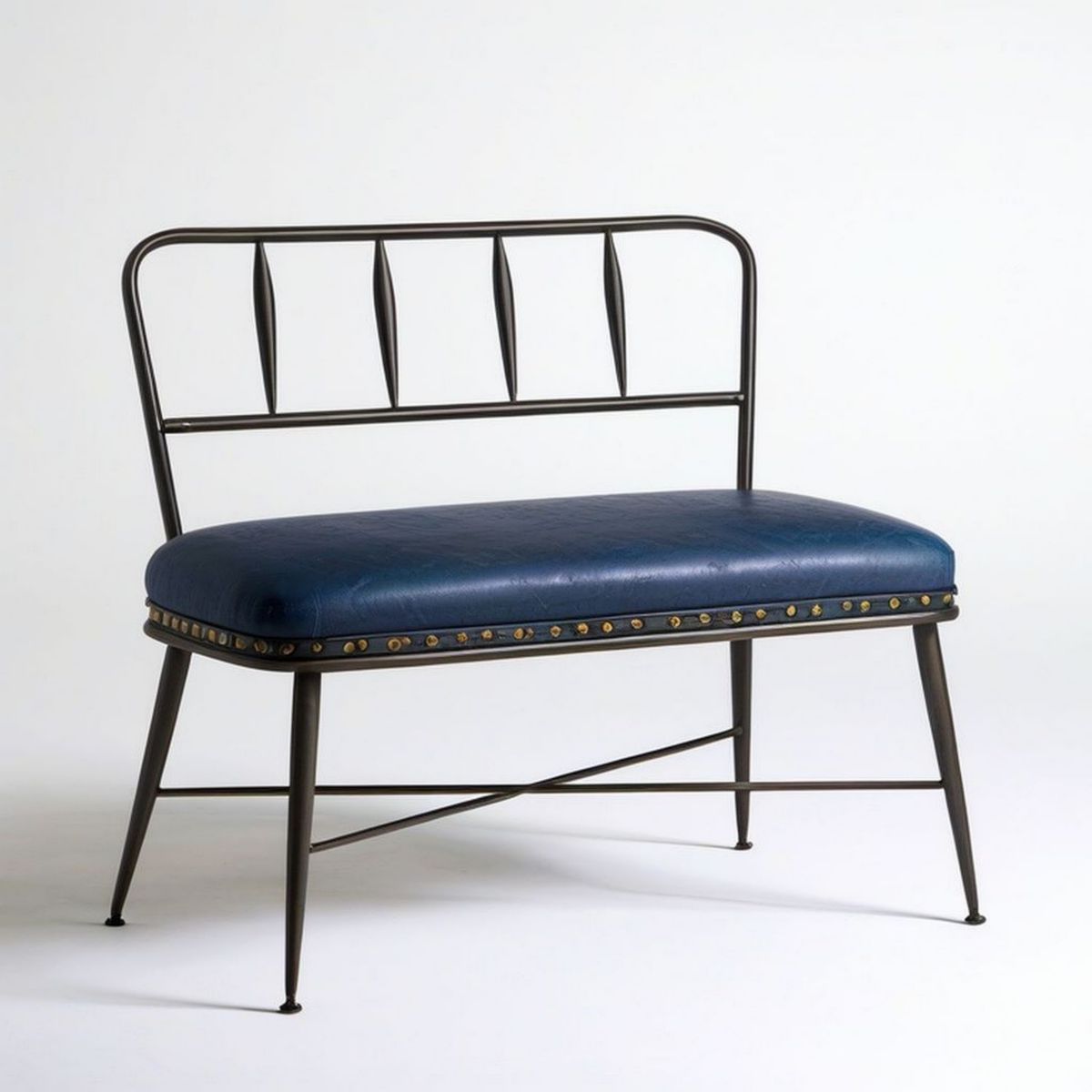 Gepolsterte Sitzbank mit Rückenlehne, 110 x 50 x 82 cm, Dunkelblau/Schwarz/Goldfarben