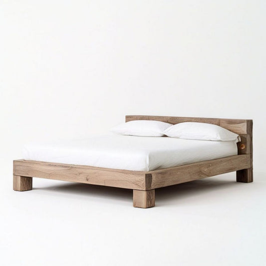 Massivholz-Doppelbett aus Akazienholz, Naturbraun, 160 x 200 cm
