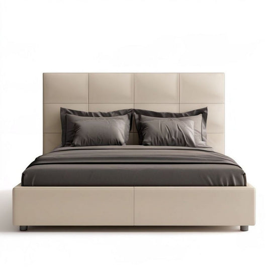 Polsterbettgestell 180 x 200 cm Beige mit gepolstertem Kopfteil aus PU-Kunstleder und MDF