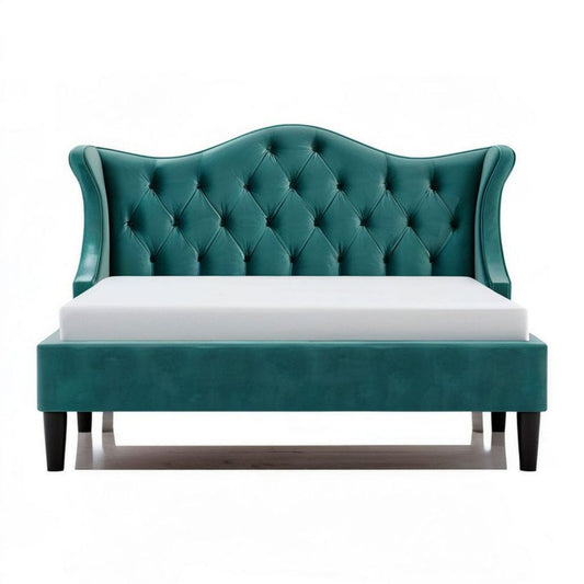 Samt-Bettgestell 160 x 200 cm Petrol mit Chesterfield-Kopfteil