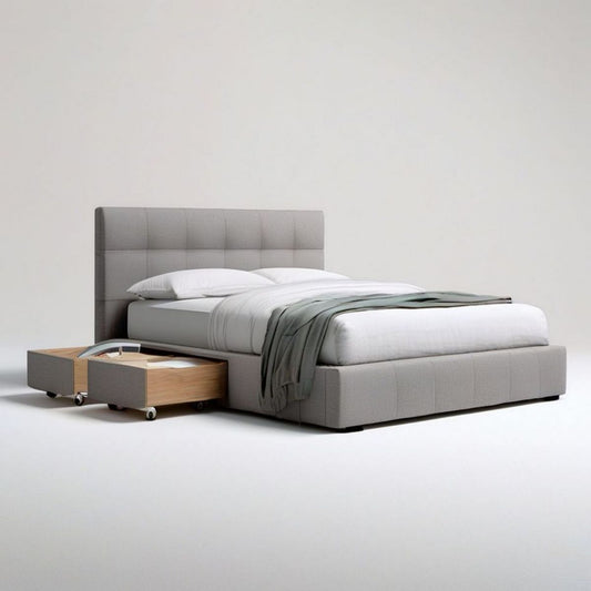 Gepolstertes Bett mit 2 Rollschubladen, 180 x 200 cm, Grau