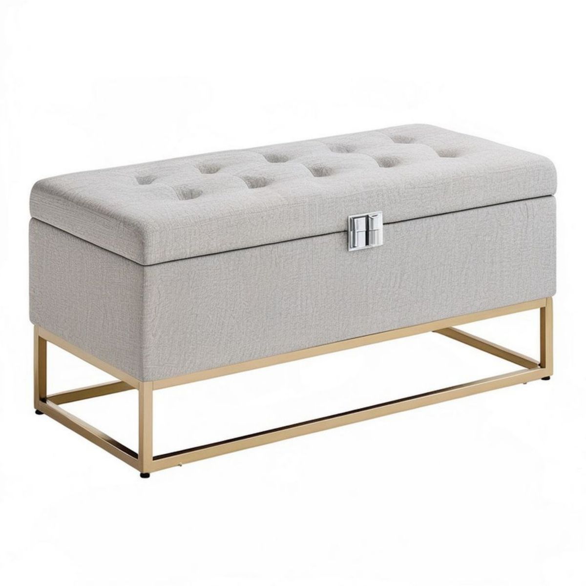 Gepolsterte Sitzbank mit Stauraum 100 x 40 x 45 cm Hellgrau/Gold Polyester Stahl