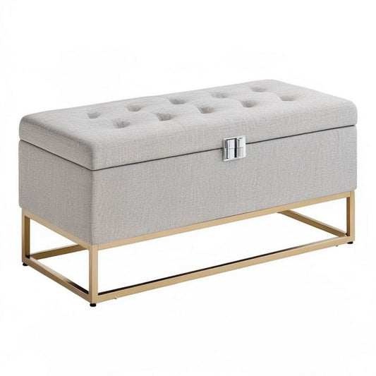 Gepolsterte Sitzbank mit Stauraum 100 x 40 x 45 cm Hellgrau/Gold Polyester Stahl