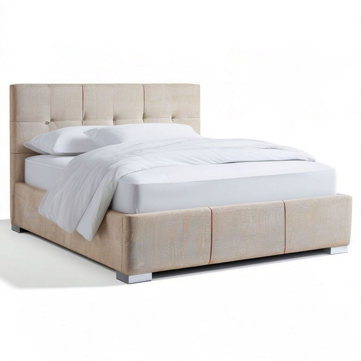 Gepolstertes Doppelbett 160 x 200 cm Beige mit gestepptem Kopfteil