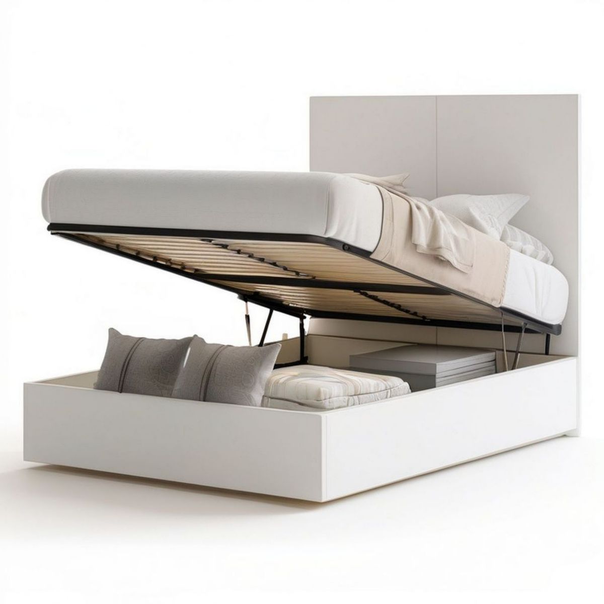 Stauraumbett Doppelbett 160 x 200 cm Weiss aus MDF mit Melaminharzbeschichtung