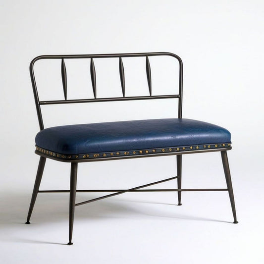 Gepolsterte Sitzbank mit Rückenlehne, 110 x 50 x 82 cm, Dunkelblau/Schwarz/Goldfarben