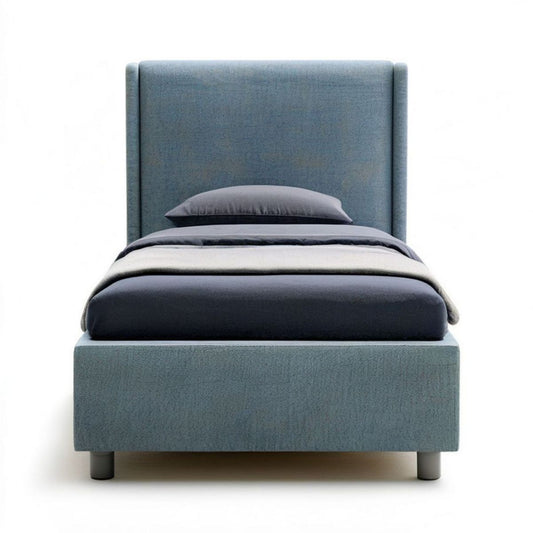 Gepolstertes Einzelbett Blau, Liegefläche 90 x 200 cm, Gesamtmasse 100 x 212 x 120 cm