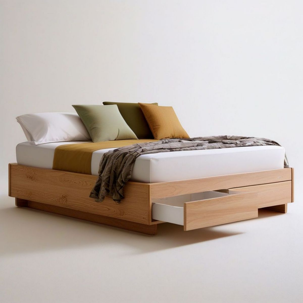 Doppelbett 160 x 200 cm in Natur-Eiche/Weiss mit 2 Schubladen