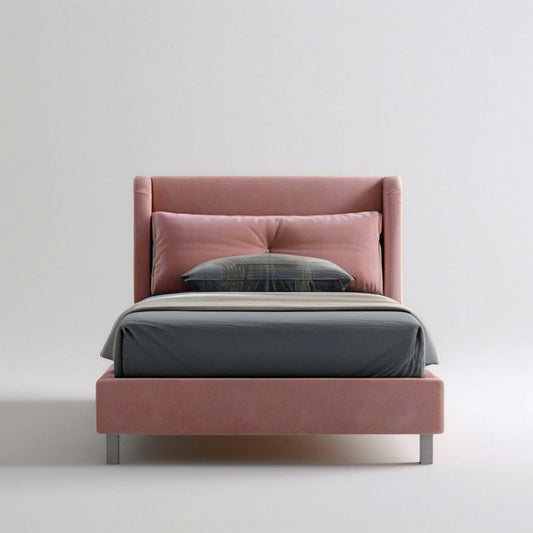 Rosa Polsterbett aus Polyester-Samt, Liegefläche 90 x 200 cm